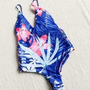 ❤️ Brazilian Swimsuit Blue Tropical Sz Small